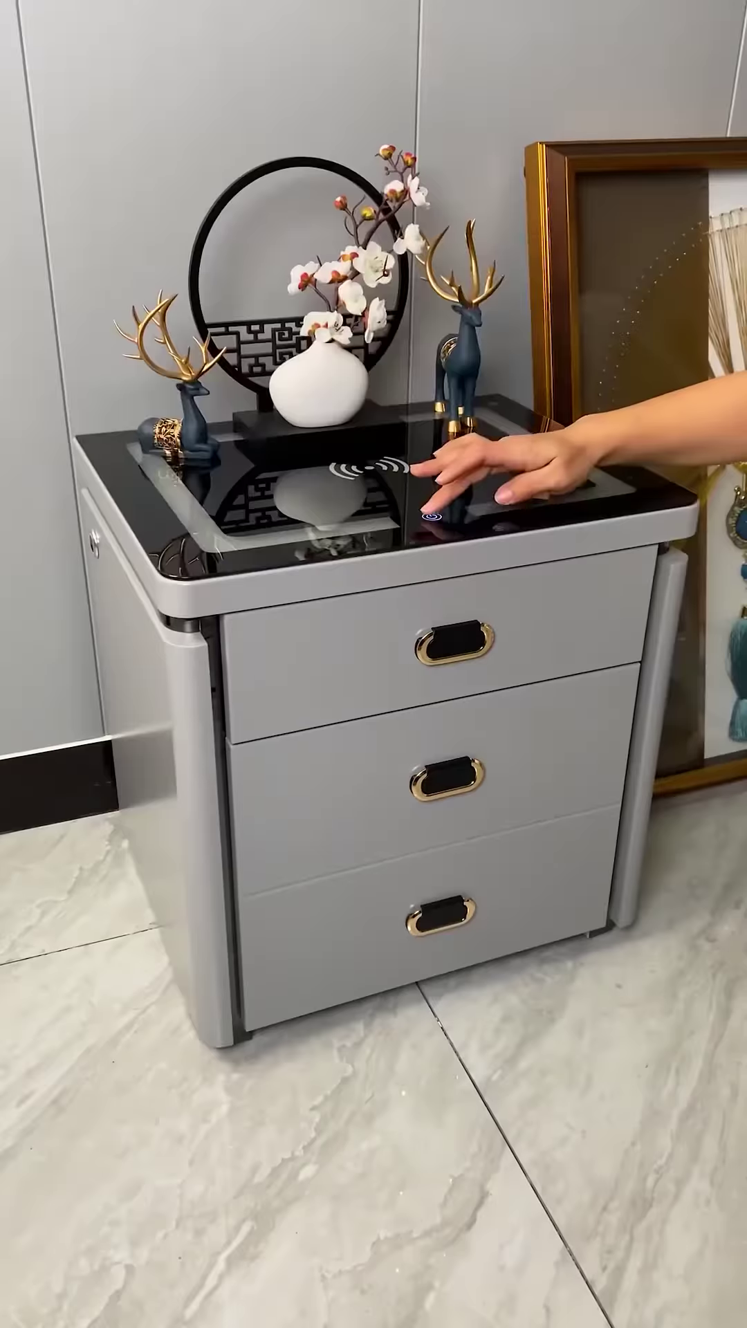 Modern Smart Bedside Table with Integrated Wireless Charging, Touch-Controlled LED Lighting & 3-Drawer Storage