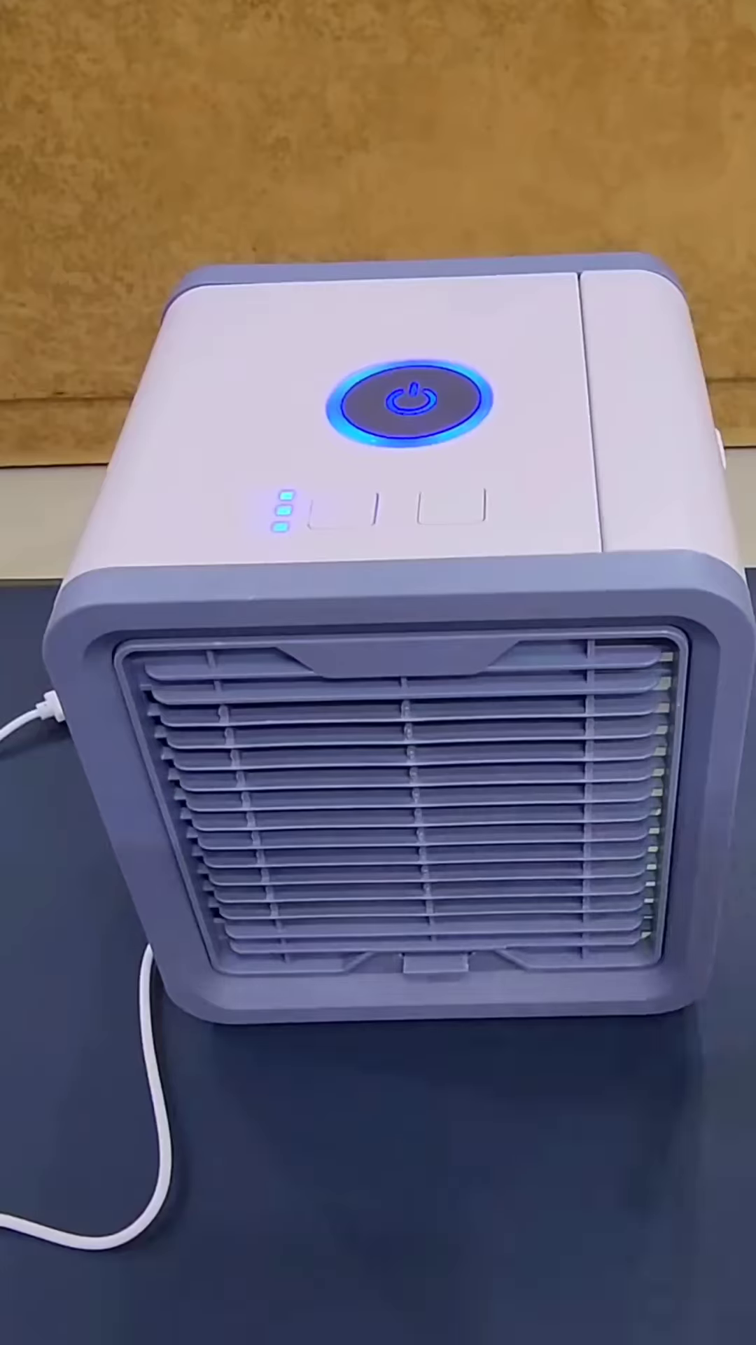 Compact Personal Cube Air Cooler with 3-Speed Fan, Adjustable Grill & Soft Ambient LED Lighting