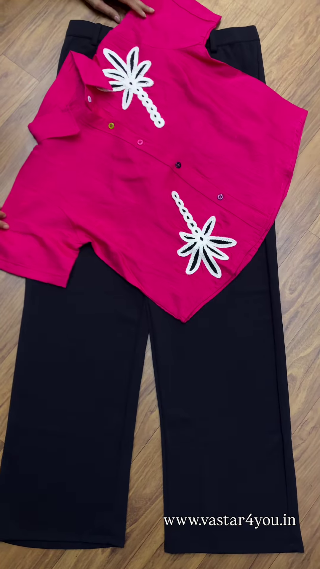 ๐ Stylish Purple Embroidered Shirt & Black Wide-Leg Pants Set ๐ค