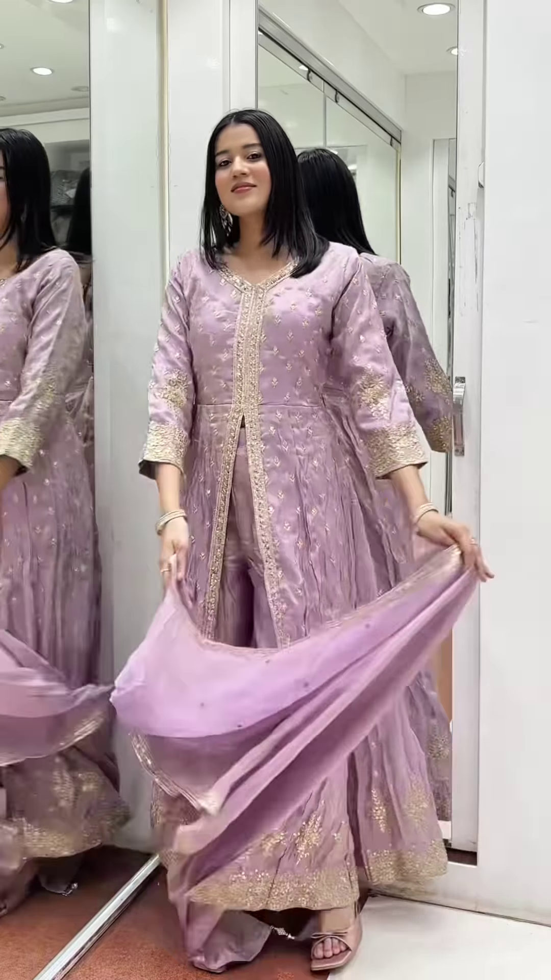 ๐ Elegant Lilac Embroidered Palazzo Suit with Dupatta ๐ธ