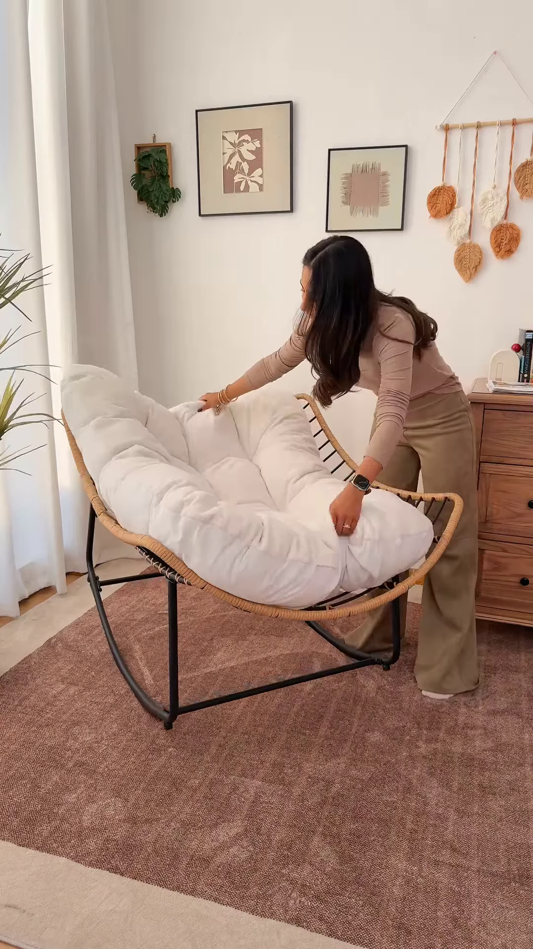 Premium Oversized Papasan Rocking Chair with Ultra-Soft Tufted Cushion and Hand-Woven Ergonomic Frame