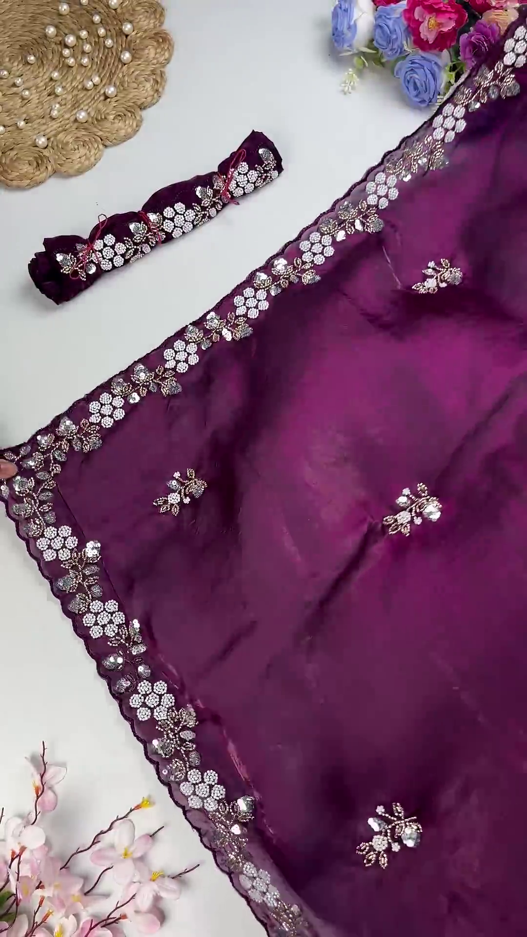 Shimmer Organza Saree Collection with Floral Sequin Borders