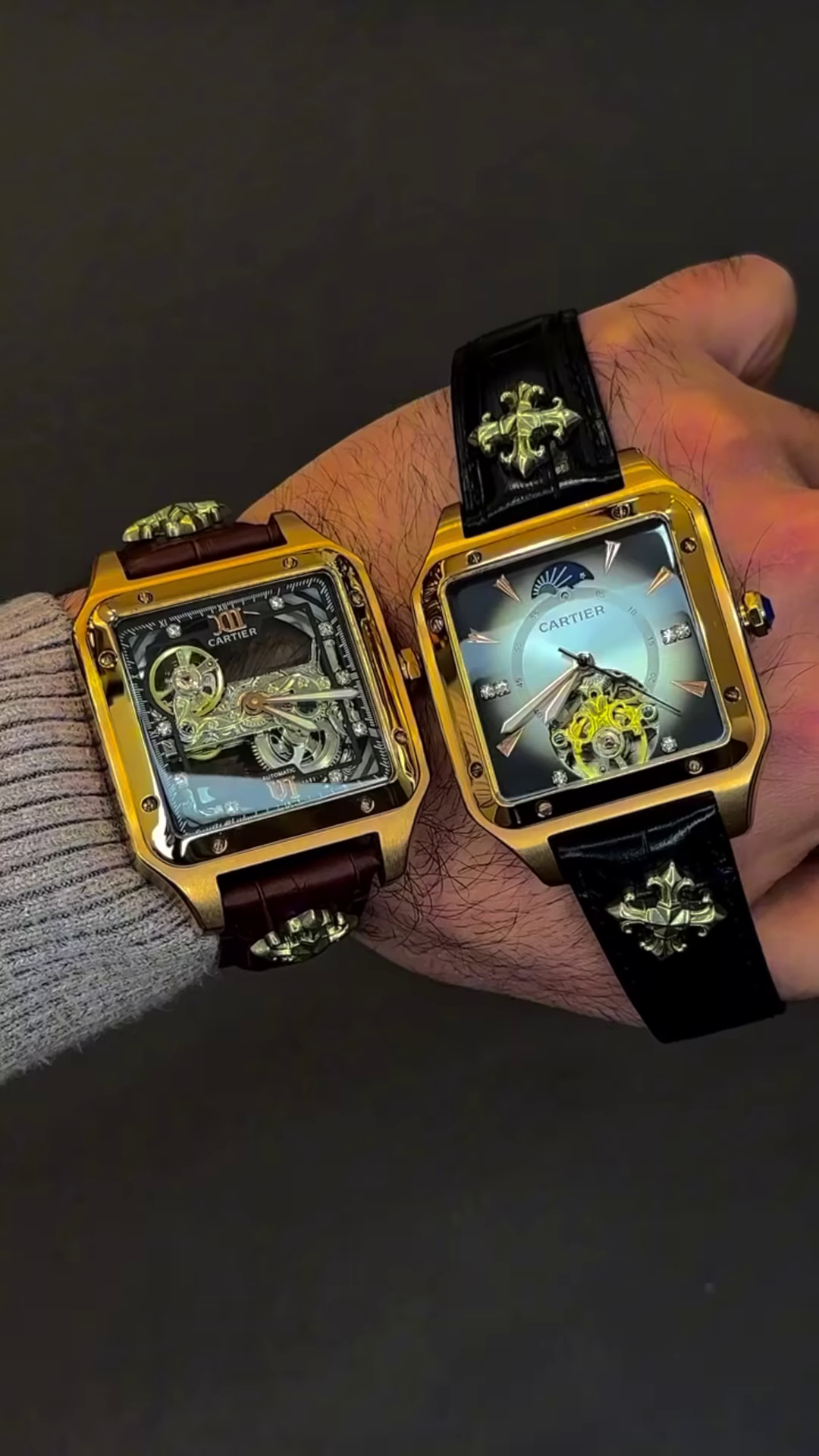 Premium Square Case Automatic Mechanical Watch with Skeleton Dial & Designer Leather Strap