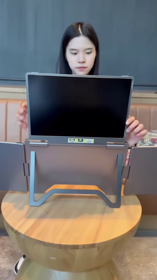 Portable Quad-Screen Laptop Workstation Extender – Triple Monitor Attachment with Top & Side Displays for Ultimate Multitasking