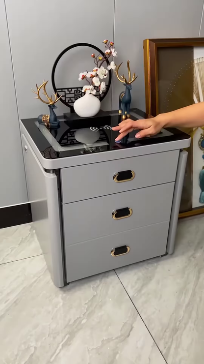 Modern Smart Bedside Table with Integrated Wireless Charging, Touch-Controlled LED Lighting & 3-Drawer Storage