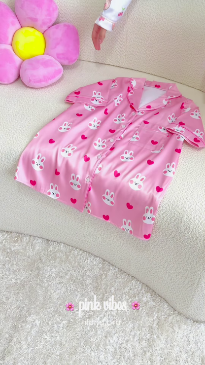🐰💕 Cute Bunny Print Satin Nightshirt – Pink Dreams Edition 🌙✨