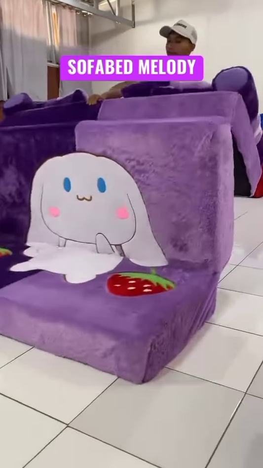 Cuteness Meets Comfort – The Ultimate Plush Sofabed 🐰💜🍓