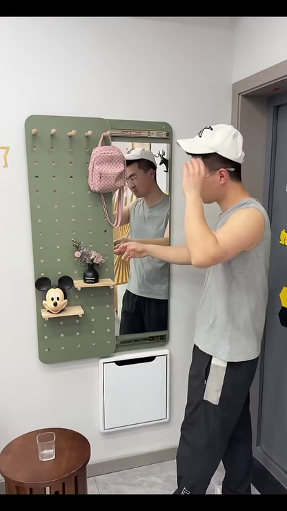 🎒🪞 Small Space, Big Function: Stylish Entryway Pegboard & Hidden Mirror! 🏠✨