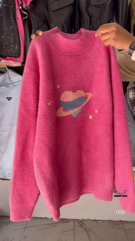Fuzzy Space Planet Sweater – Whimsical, Soft, and Out-of-This-World Cozy 🌈🪐