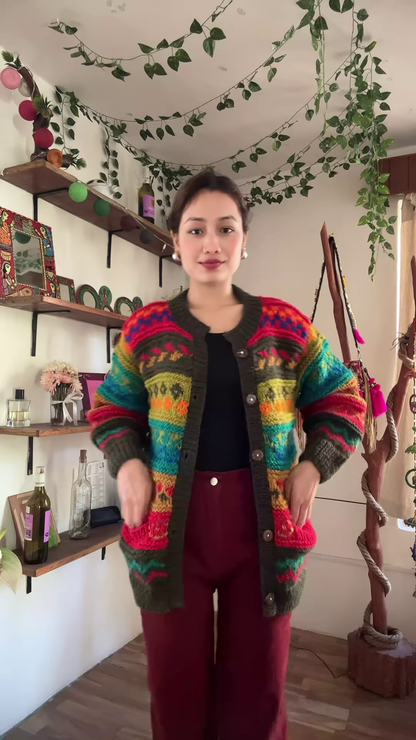 Multicolor Knitted Cardigan & Jogger Set 🎨 Boho-Chic Comfortwear