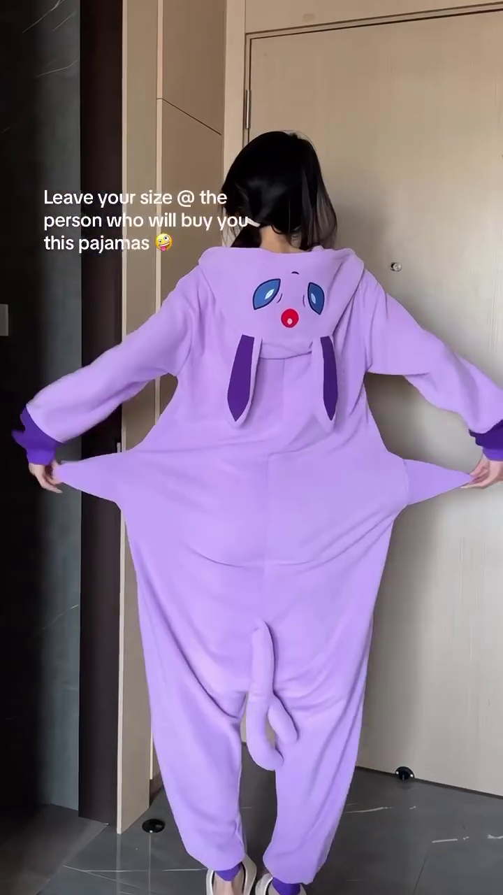 Character Onesie Pajamas 🐾 Cozy Hooded Styles – Eevee, Snorlax & Cartoon Purple