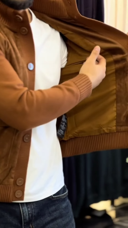 Textured Button-Up Knit Jacket 🧥🤎 With Ribbed Trim – Brown Variant
