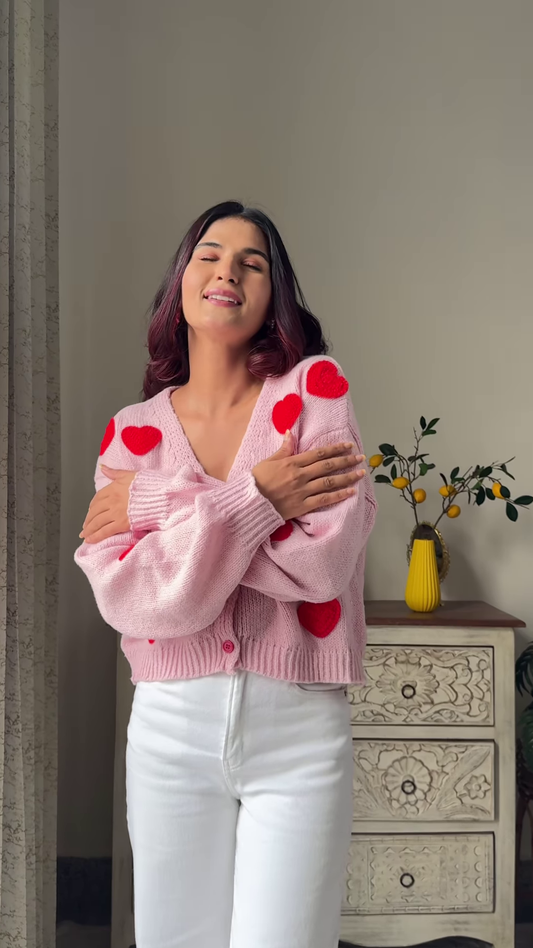 Heart & Ribbon Knitwear Collection 🧶💗 With Embroidery & Bow Accents – Pink & Cream Variants