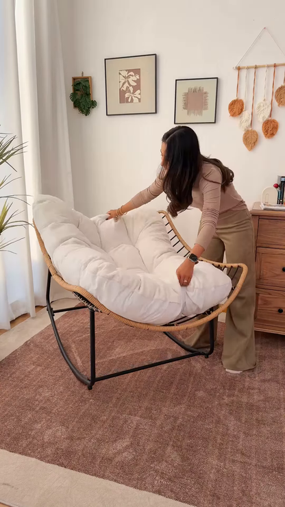 Premium Oversized Papasan Rocking Chair with Ultra-Soft Tufted Cushion and Hand-Woven Ergonomic Frame