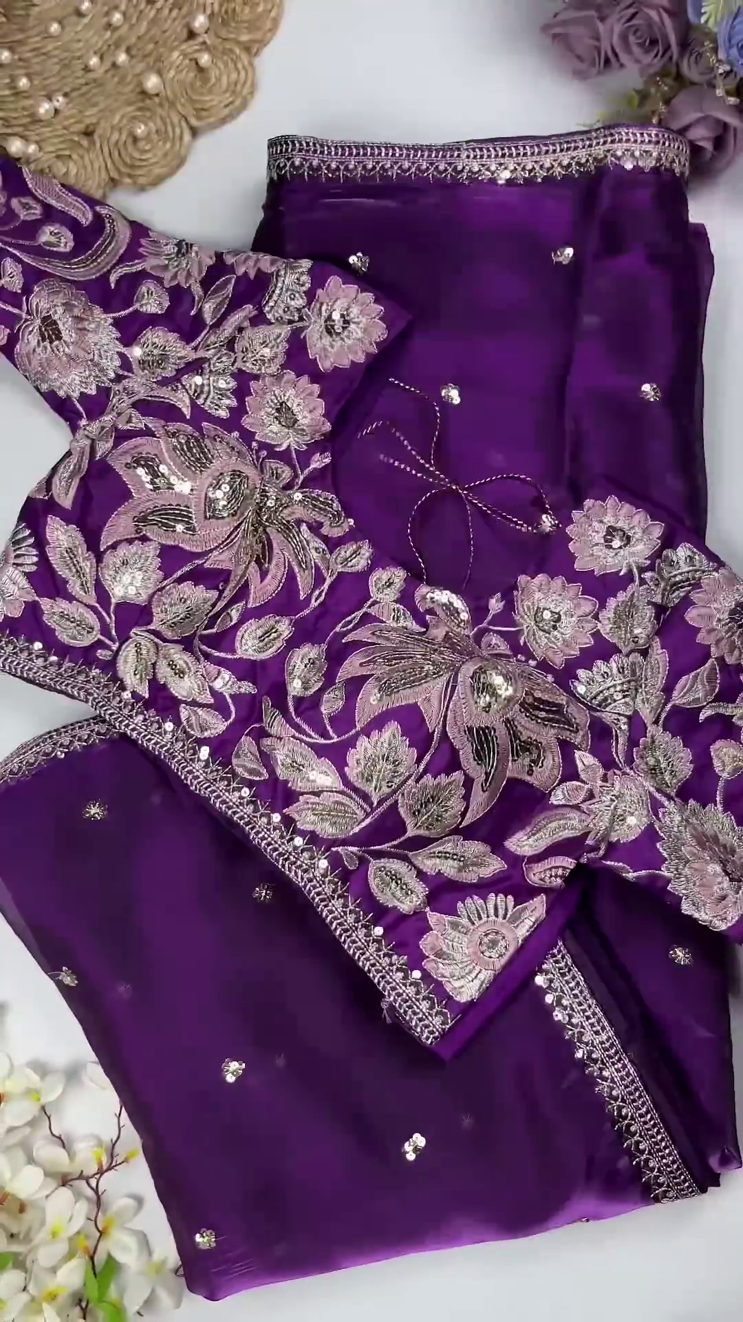 Floral Symphony Georgette Saree & Embroidered Blouse Collection