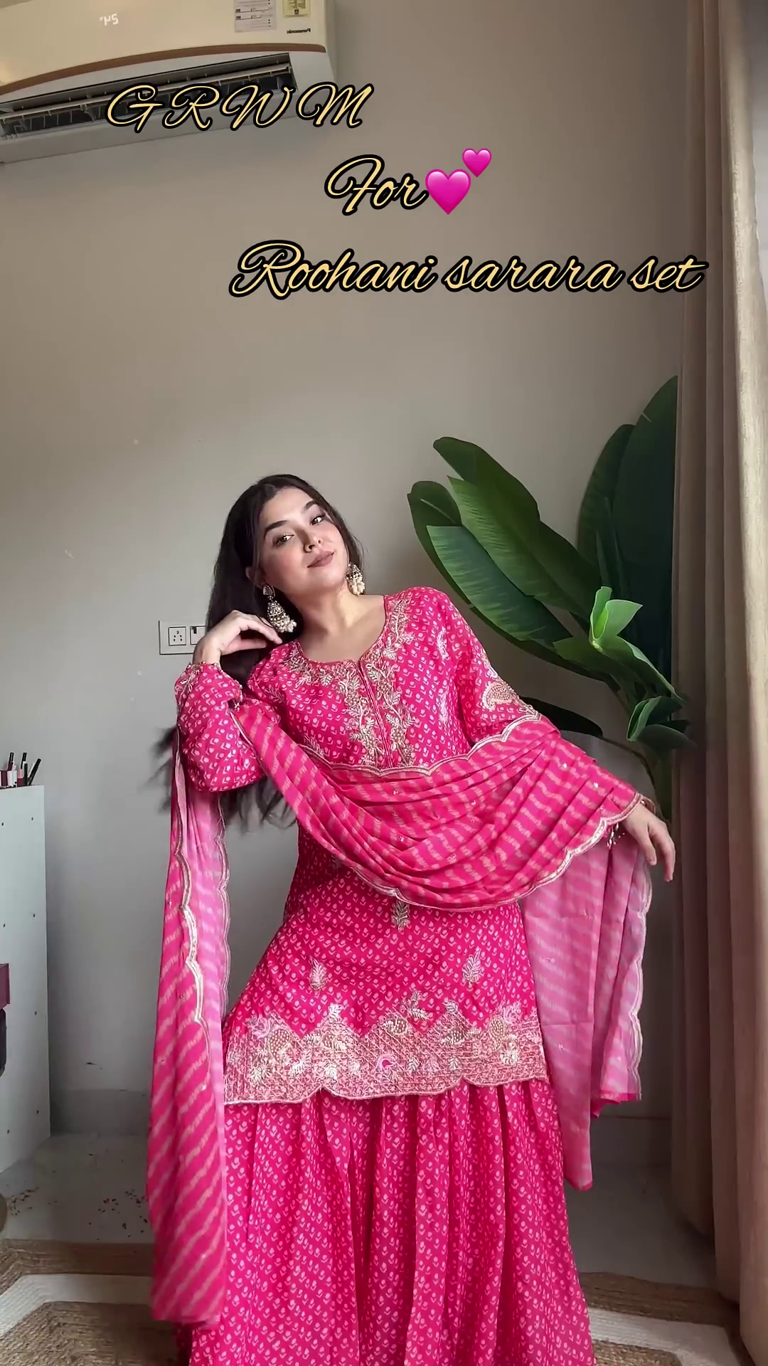 Rochani Pink Bandhani Sarara Set with Zari Embroidery