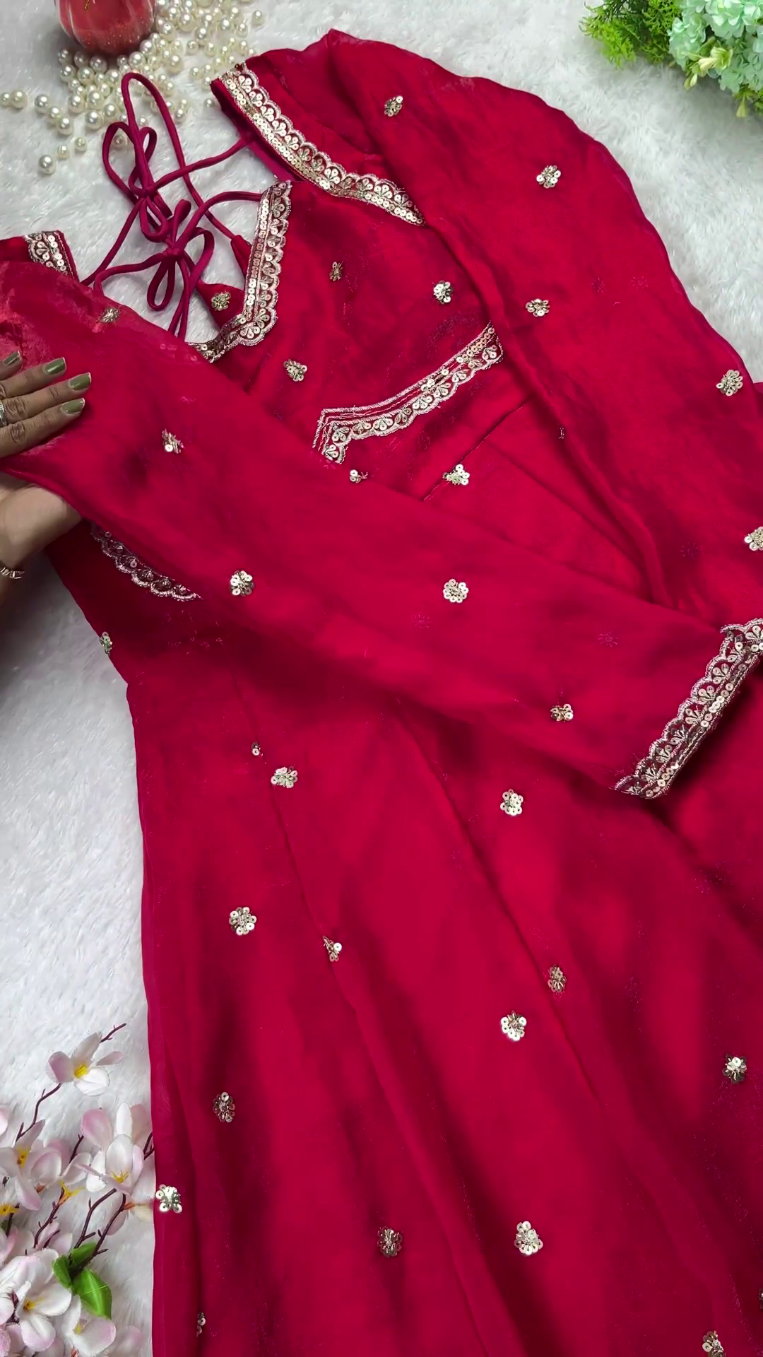 Ruby Red Silver Border Designer Blouse