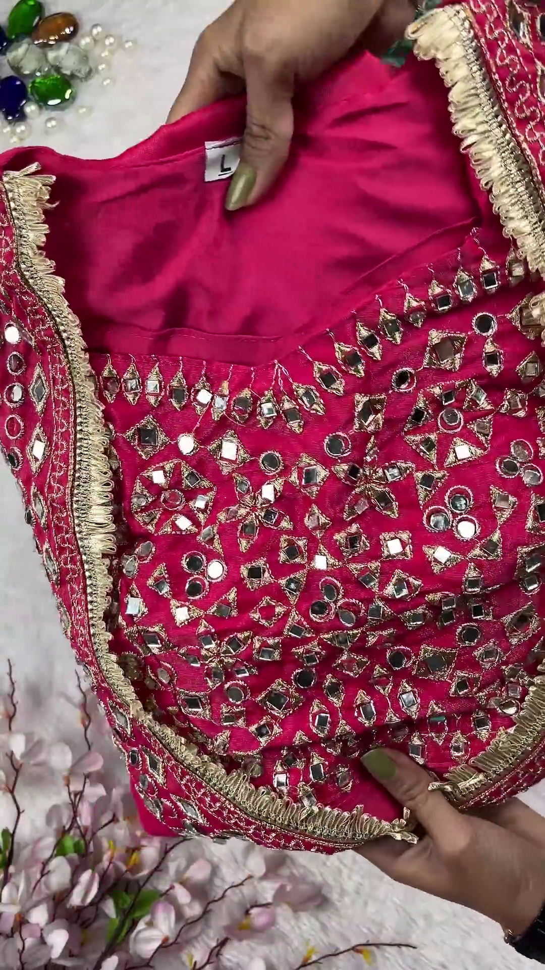 Hot Pink Silk Kurti with Geometric Mirror Mosaic and Gota Fringe