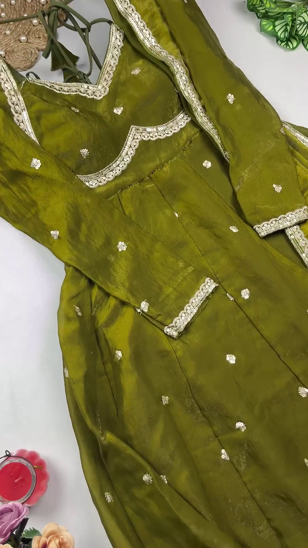 Jewel-Toned Shimmer Silk Anarkali with Multi-Tie Lattice Back
