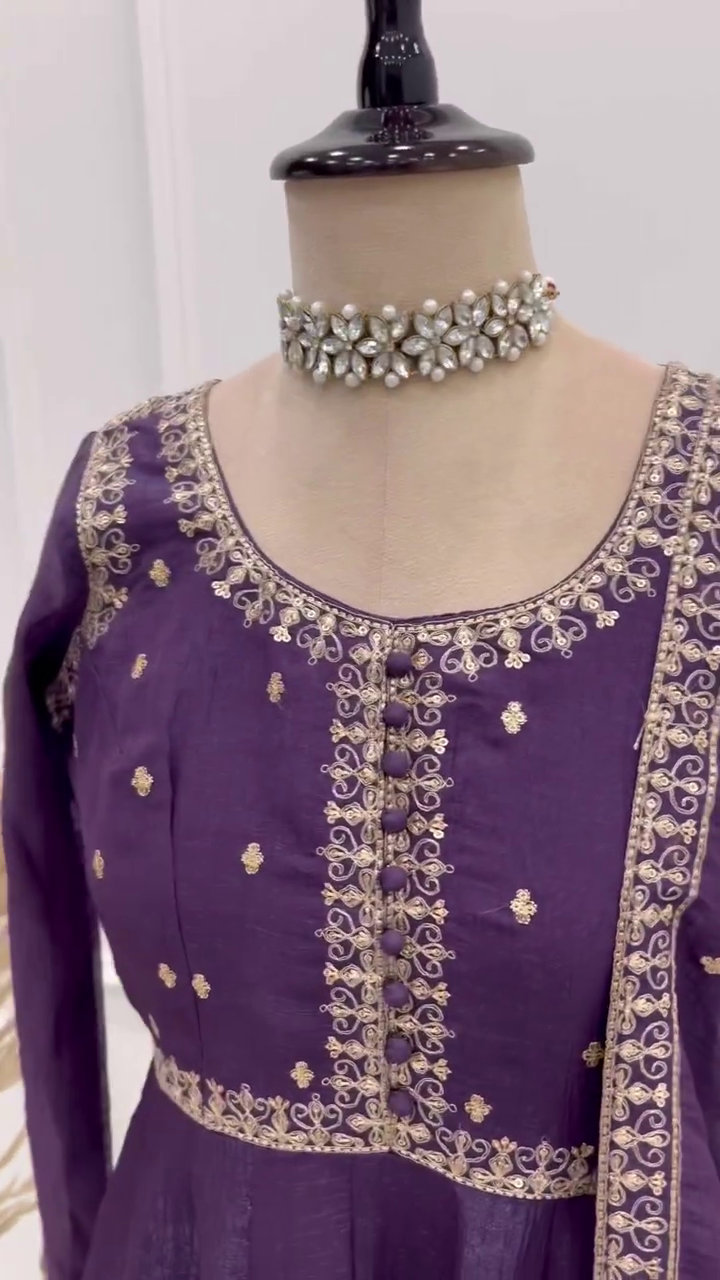 Dusty Purple Georgette Anarkali with Embroidered Bodice and Saree Set