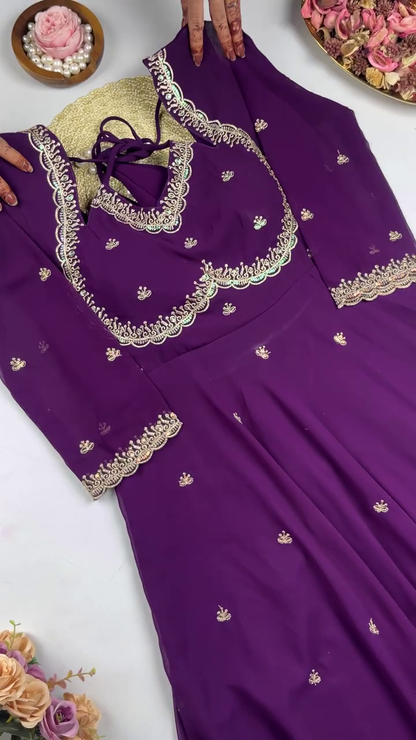 Jewel-Toned Shimmer Silk Anarkali with Multi-Tie Lattice Back