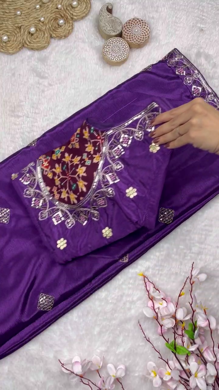 Patola Contrast Silk Blouse with Scalloped Zari Embroidery