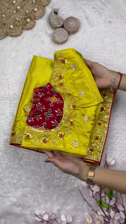 Patola Contrast Silk Blouse with Scalloped Zari Embroidery