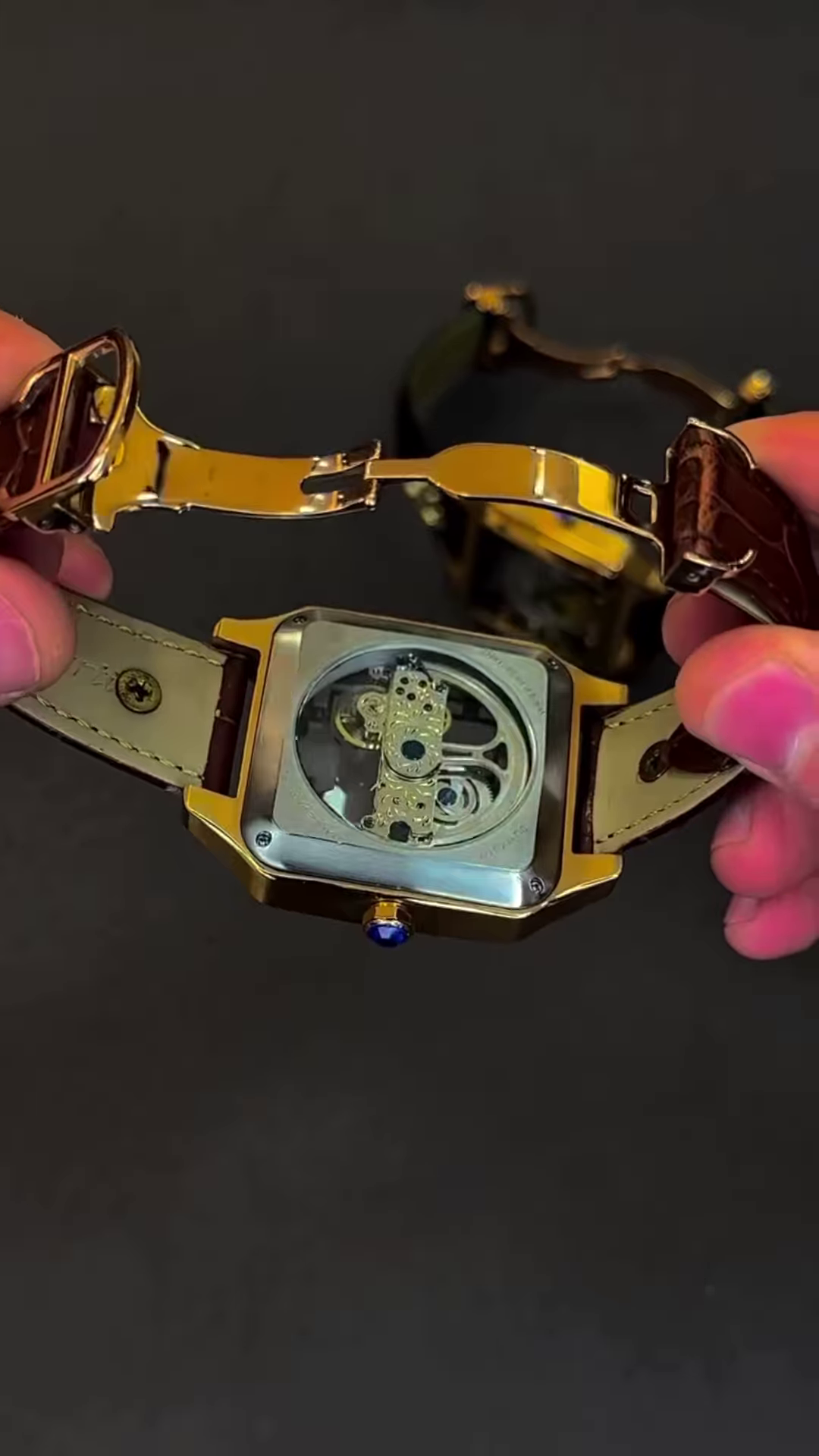 Premium Square Case Automatic Mechanical Watch with Skeleton Dial & Designer Leather Strap