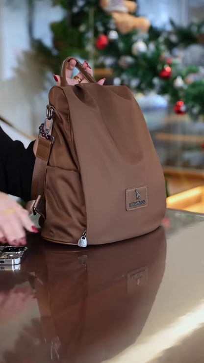 Elegant Water-Resistant Fashion Backpack for Women with Multi-Compartment Storage and Luxury Gold-Tone Accents