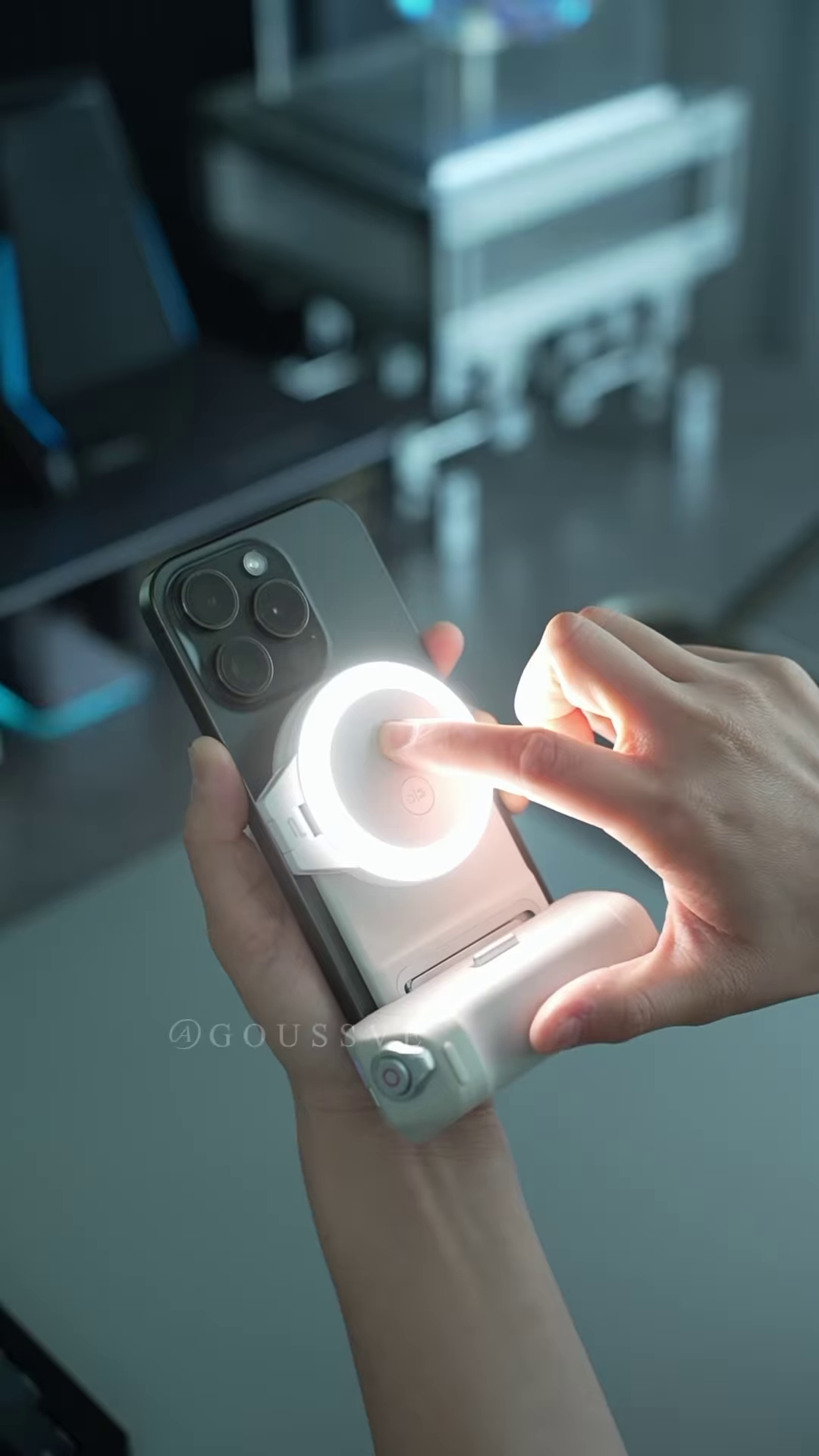 Professional Magnetic Smartphone Camera Grip with Integrated LED Ring Light and Bluetooth Shutter Remote