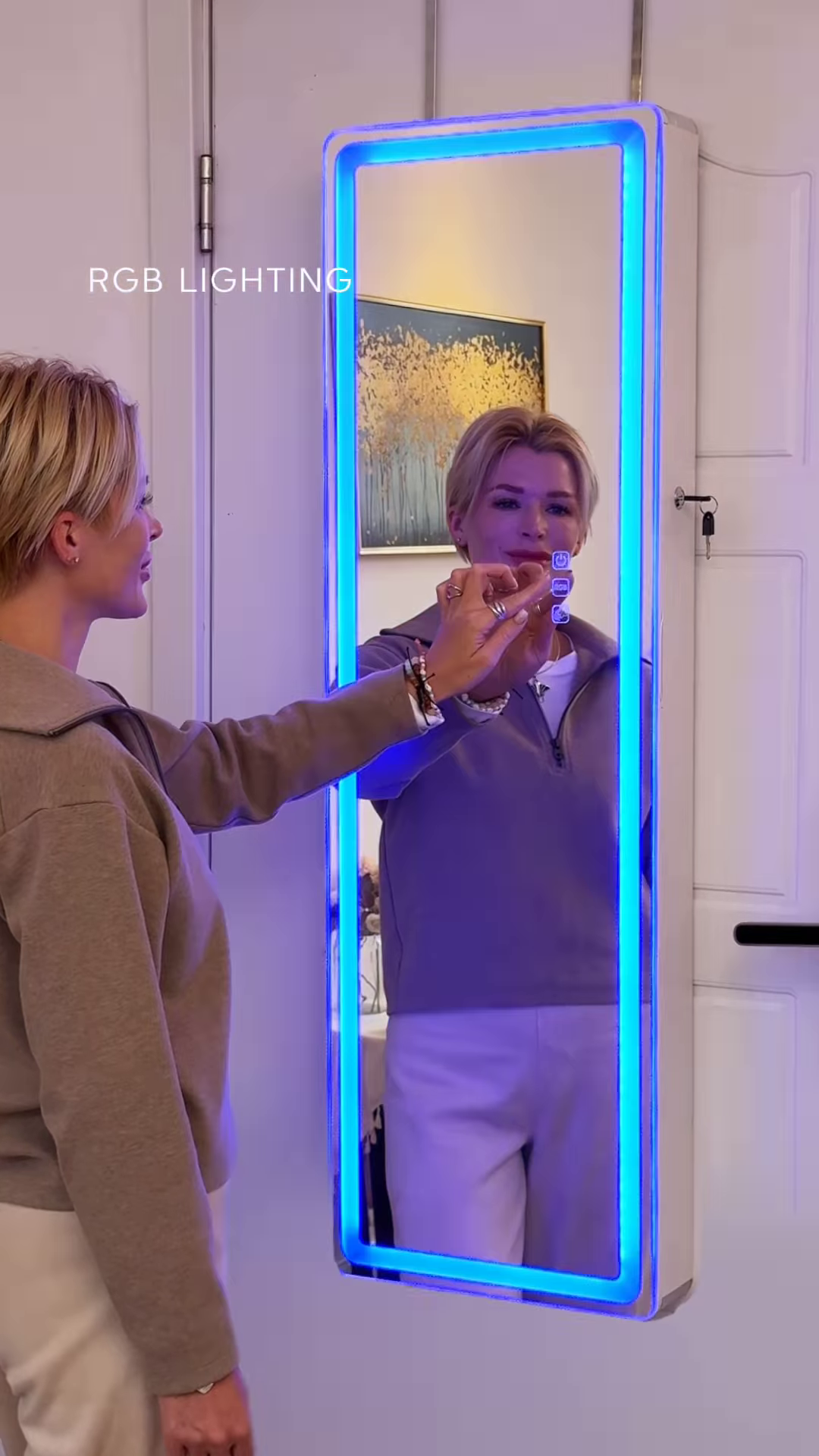 Smart Full-Length RGB LED Mirror & Jewelry Cabinet – Wall/Door Mounted Organizer with Touch Screen Control