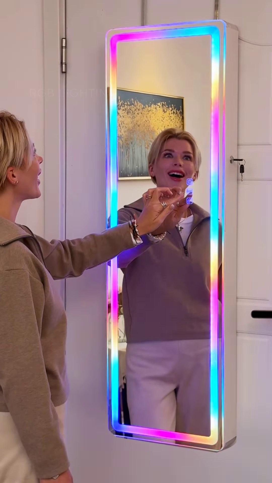 Smart Full-Length RGB LED Mirror & Jewelry Cabinet – Wall/Door Mounted Organizer with Touch Screen Control