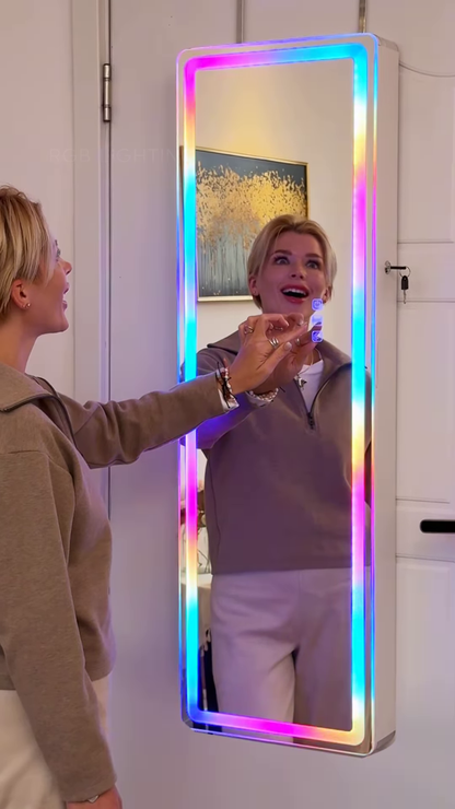Smart Full-Length RGB LED Mirror & Jewelry Cabinet – Wall/Door Mounted Organizer with Touch Screen Control