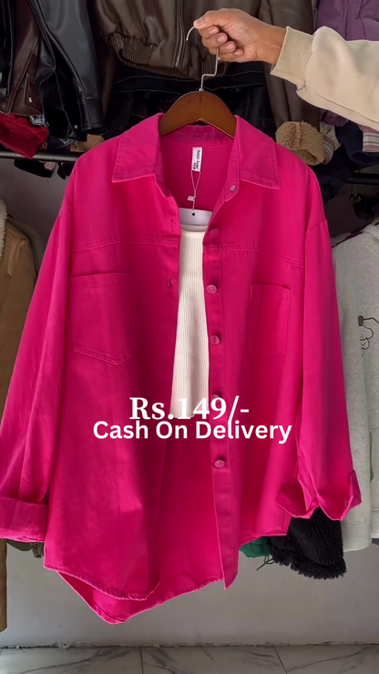 Urban Chic: Fuchsia Oversized Denim Shacket