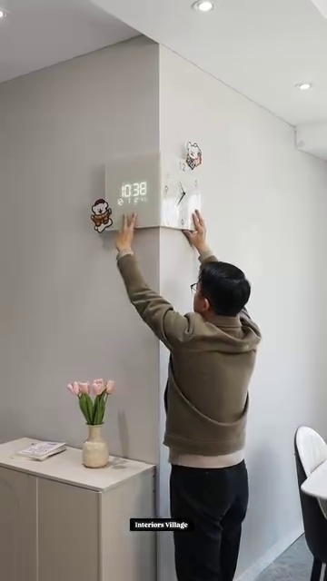 Cute Modern White Corner Wall Clock – Dual-Face Analog & Digital Display with Playful Cartoon Bear Accents
