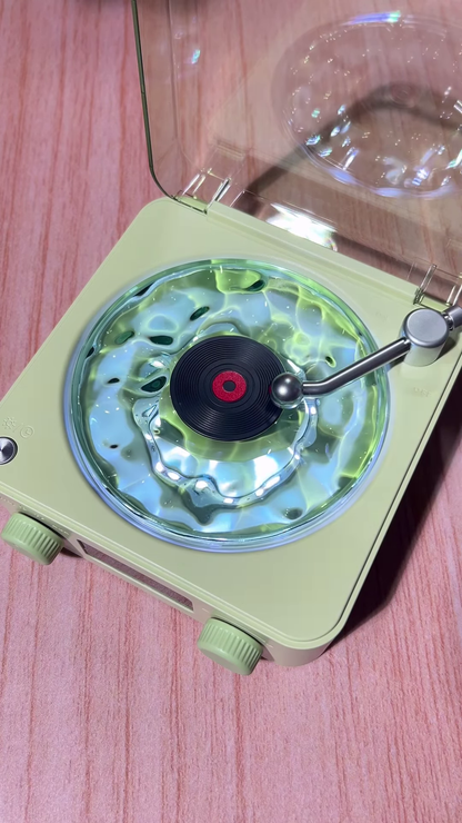 Retro Vinyl-Style Bluetooth Speaker with Mesmerizing Sea Wave Ambient Lighting – Vintage Turntable Design with Dynamic Water Ripple Effects