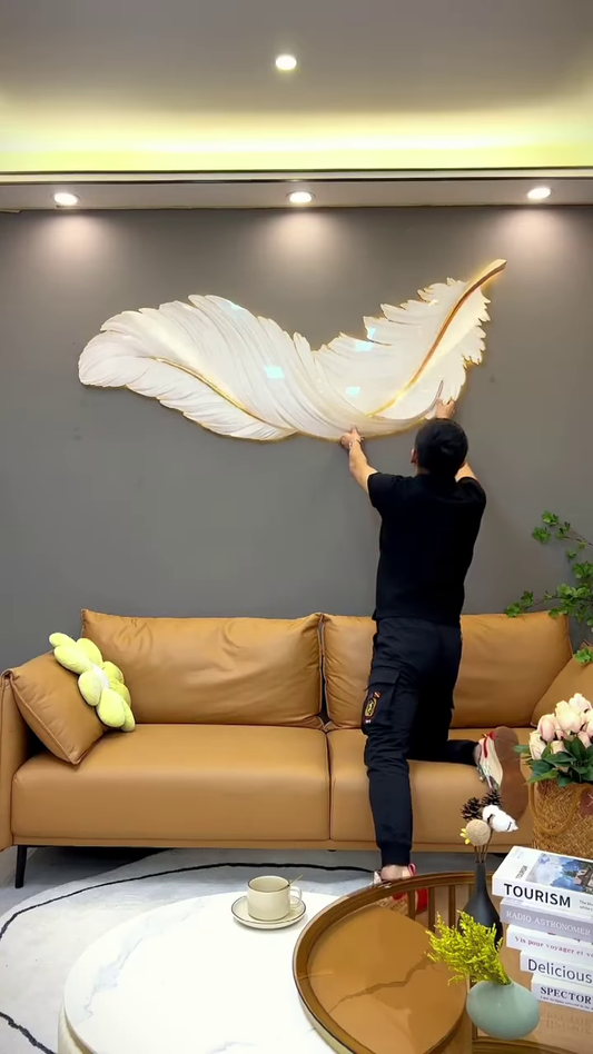 Elegant Large-Scale 3D Feather Wall Sculpture - Handcrafted Relief Art with Gold Accents for Modern Home Decor