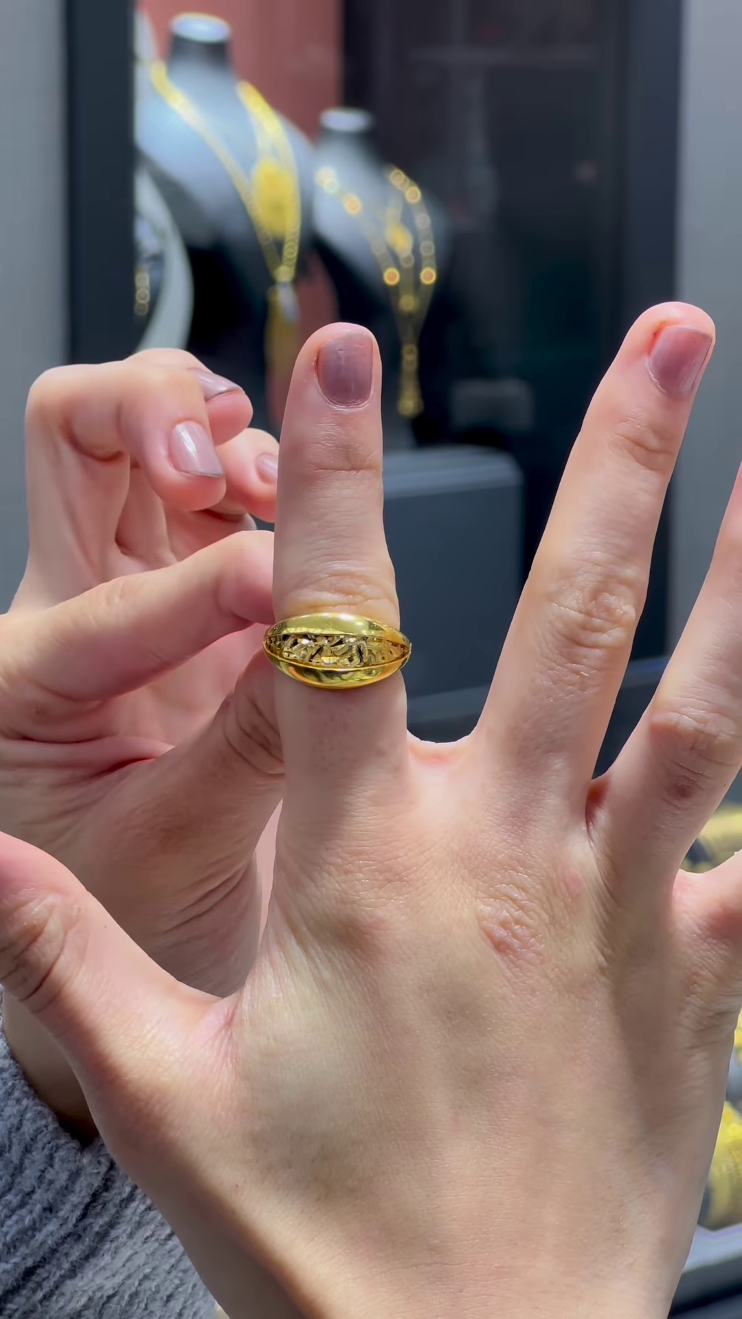 Unique Gold-Toned Almond-Shaped Statement Ring