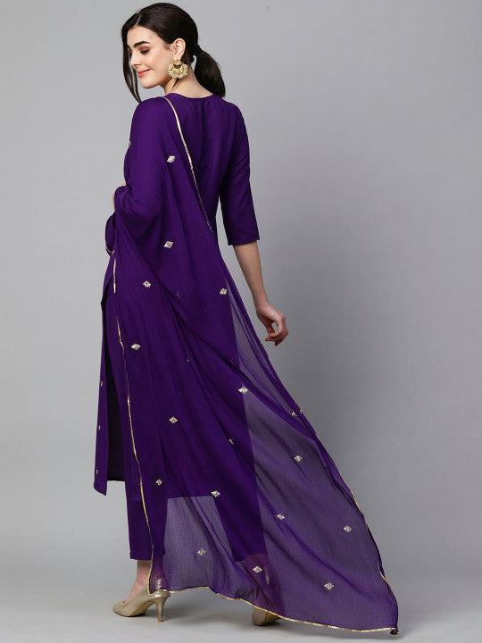 Floral Embroidered Regular Kurta With Trousers & Dupatta