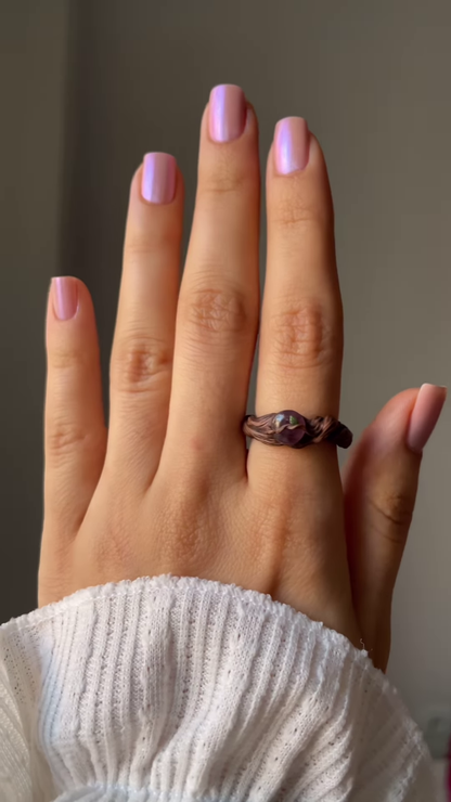 Artisanal Wire-Wrapped Ring with Natural Purple Gemstone
