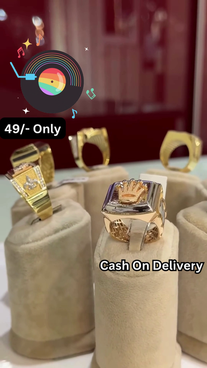 Bold Gold-Toned Statement Ring with Intricate Textured Design for Men