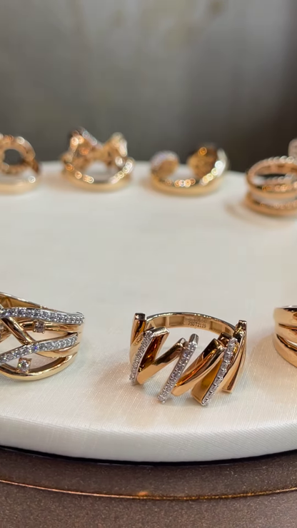 Chic Gold-Toned Ring Stack with Pavé, Textured, and Chain Link Designs