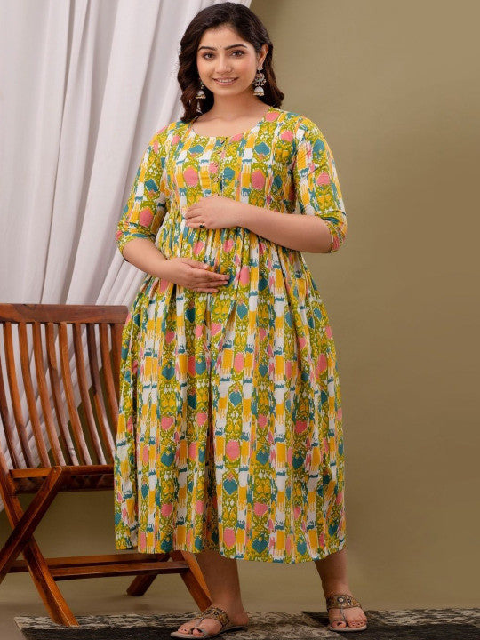 Women Printed Cotton Feeding Maternity Kurti