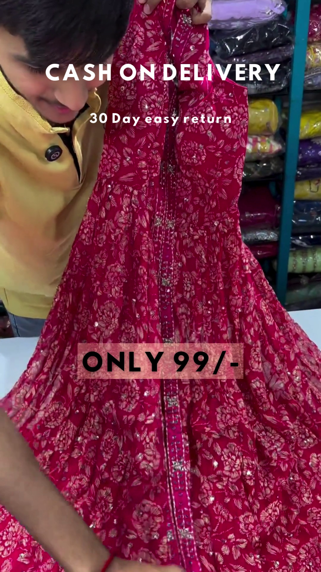 Clover Candy Pink Embroidered Kurti with Sharara and Organza Dupatta (Set of 3)